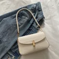 Bolso bandolera retro blanco crema con patrón de cocodrilo y hebilla dorada - Blanco