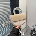 Chic two-tone saddle bag with silver metallic handle and beige leather contrast - Off White