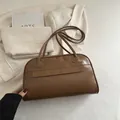 Bolso bowling vintage marrón en cuero sintético con múltiples bolsillos y doble asa - Caqui