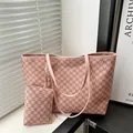 Pink printed tote bag set with monogram M pattern and matching small pouch - Pink
