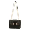 Sac bandoulière élégant en tweed noir avec chaîne dorée et boucle métallique - Noir