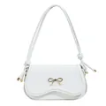 Minimalist white leather underarm bag with gold bow clasp and stylish knotted shoulder strap - White