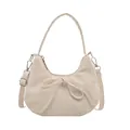 Bolso hobo beige minimalista con lazo decorativo y correas de hombro dobles versátiles - Blanco