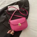 Bright magenta lychee pattern crossbody bag with golden metal push lock and thin strap - Rose Pink