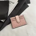 Pink woven card holder with multi-slot design and snap button closure for women - Pink