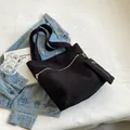 Large black corduroy tote bag with front zipper pocket and matching coin purse - Black