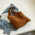 Brown striped corduroy tote bag with small matching zipper pouch set for women - Brown