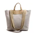 Grand sac cabas en toile minimaliste avec poignées en cuir marron et bandoulière - Kaki