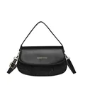 Chic black semicircular handbag with glitter patchwork and golden fashion logo detail - Black