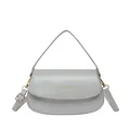 Light gray semi-circular handbag in synthetic leather with glitter trim and gold strap - Silver
