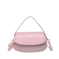 Pink semi-circle handbag with glitter finish and adjustable shoulder strap for women - Pink