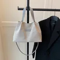 Large light grey canvas tote bag with FASHION leather patch and grey shoulder straps - Beige And Gray (Without Pendant)