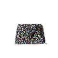 Piccola borsa quadrata con paillettes colorate e tracolla a catena dorata su bianco - Colorato