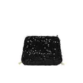 Borsa a tracolla con paillettes nere, catena dorata sottile e chiusura a zip - Nero