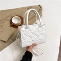 Elegant white quilted PU leather crossbody bag with top handles and fashion lettering - White