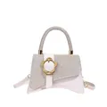 Elegante borsa a mano con manico in strass rosa chiaro e chiusura floreale dorata - Oro