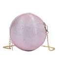 Pink rhinestone ball clutch bag with golden chain strap for formal party and evening events - Pink