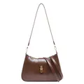 Vintage dark brown crescent shoulder bag in glossy faux leather with dual straps - Brown