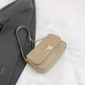 Minimalist khaki flap crossbody bag with premium gold square lock and chain strap - Khaki