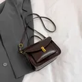 Vintage dark brown messenger bag in soft shiny leather with golden metal buckle clasp - Brown