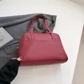 Minimalist deep red leather tote bag with front pocket and long shoulder straps - Red