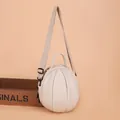 Mini cream spherical pumpkin bag in lychee pattern PU leather with wide woven strap - Khaki