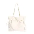 Commuter cream white tote bag in smooth PU leather with decorative drawstring detail - White