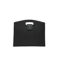 Minimalist black lychee leather handbag with cutout handles and magnetic flap closure - Black