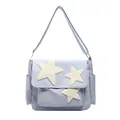 Borsa a tracolla azzurra con stelle di peluche bianche e tracolla regolabile - Blu