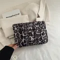 Chic quilted leopard print clutch bag for women with stylish ruched design texture - Black