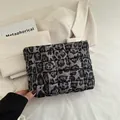 Chic grey and black leopard print quilted clutch bag with pleated texture for women - Brown