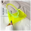 Neon yellow transparent PVC jelly shoulder bag with matching inner pouch and chain - Green