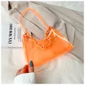 Transparent orange jelly shoulder bag with matching thick chain and thin strap - Orange