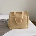 Minimalist apricot canvas tote bag with thick fabric and large capacity design - Khaki