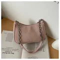 Pink hobo handbag with herringbone texture and silver chain strap for women - Blue