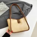 Bolso tote chic en crema y marrón para mujer con correas largas de hombro - Caqui