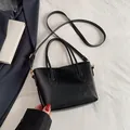 Grand sac cabas noir en similicuir avec doubles poignées et détails en métal doré - Noir