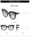 Cat-Eye-Sonnenbrille mit schwarzem Rahmen, grauen Verlaufsgläsern und goldenen Bügeln - Schwarzer Rahmen Verlauf Graues Glas