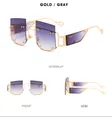 Frameless oversized sunglasses with gold metal frame and gradient gray-purple lenses - Gold Frame Gradient Gray Lens