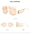 Detailed multi-angle views of rimless champagne gold sunglasses with rivet lens accents - Gold Frame Champagne Lens