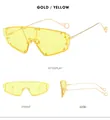 Detailed views of gold metal frame shield sunglasses with yellow lenses and rivet accents - Gold Frame Yellow Lenses