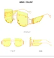 Multi-angle view of rimless gold sunglasses with yellow lenses and metal hollow temples - Gold Frame Yellow Lens