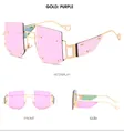 Detail view of gold rimless sunglasses with purple lenses and geometric temple design - C7. Gold Frame With Purple-pink Film (non-refundable And Non-exchangeable)