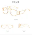 Detailed views of gold rimless oversized geometric sunglasses with decorative metal studs - Gold Frame Clear White Lens