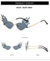 Three views of rimless flame-shaped sunglasses with gold frames and gray lenses - Gold Frame/Black Grey Lens