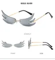 Multi-angle views of gold and silver rimless wing sunglasses with sleek metal frames - Gold Frame White Mirror Lens