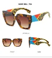 Multi-angle view of tortoiseshell square sunglasses with colorful striped leopard temples - C4 Tortoiseshell Frame Gradient Tea Lenses