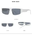 Detailed views of silver metal frame sunglasses showing front, side and 45-degree angle - Silver Frame Black Grey Lens