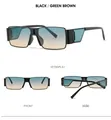 Macro detail of square metal sunglasses featuring textured temples and gradient lenses - Black Frame Green Yellow Lens