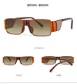 Three-view display of brown rectangular sunglasses with tortoiseshell frames and gradient lenses - Tea Frame Tea Lens